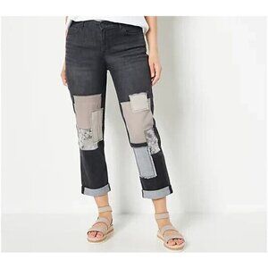 LOGO Lavish by Lori Goldstein Petite Indigo Slim Boyfriend Jeans Grey Wash Pet 6